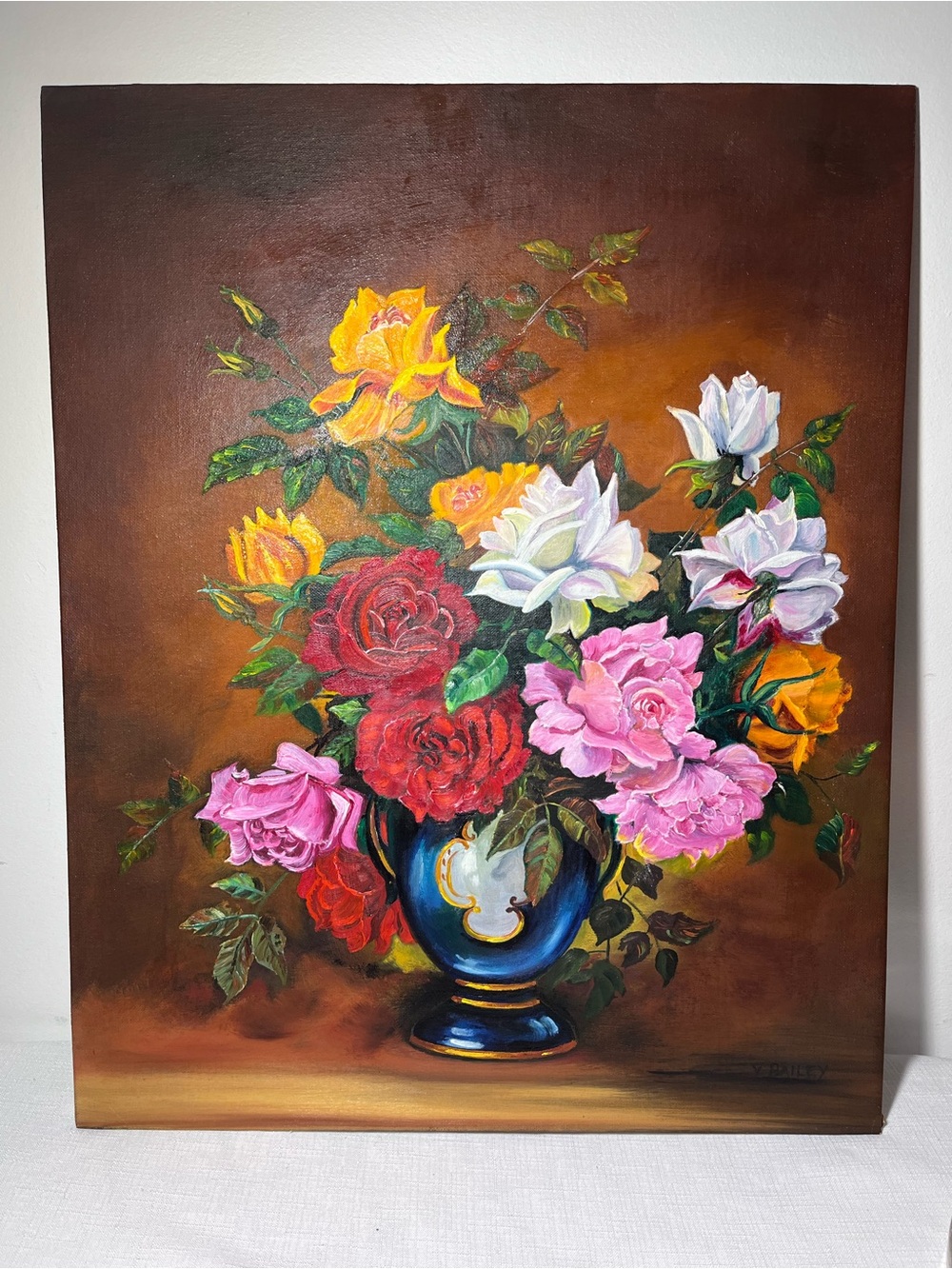 Original Oil Painted Hand-Painted Floral Vase Canvas
Roses
Artist V Bailey